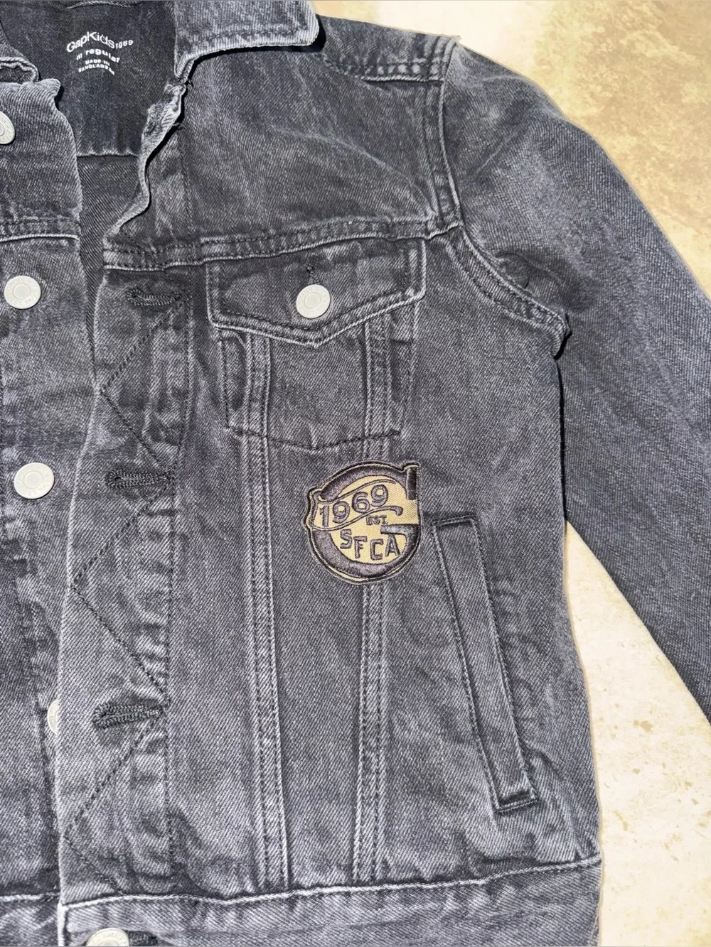 GAP Kids Black Denim Jacket with Patch Details